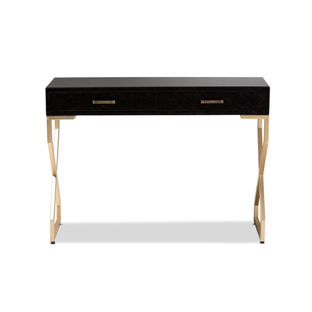 Baxton Studio Carville Dark Upholstered Gold Finished 2-Drawer Console Table 153-9203